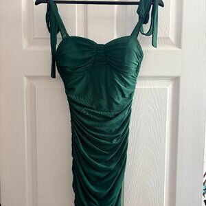 Emerald Green Ruched Midi Dress